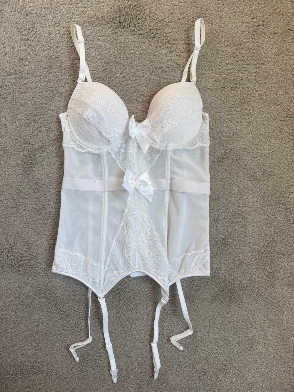 White Lace Push Up Bustier with Garters - Women Intimates & Sleepwear